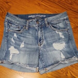 American Eagle Outfitters Light Blue Ripped Jean Shorts